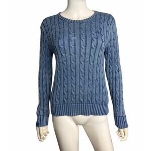 Polo Ralph Lauren Women's M Blue Cable Knit Crewneck Pullover Sweater EUC